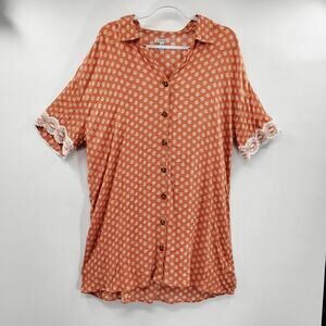 Sisstrevolution Orange Floral Print Crotchet Sleeve Detail Tunic Dress Size M